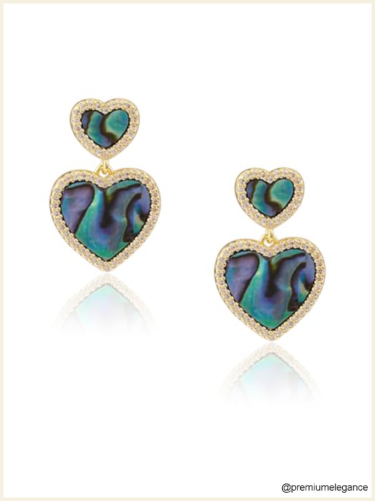 Abalone Shell Drop Dangle Earrings 18k Gold Plated Heart